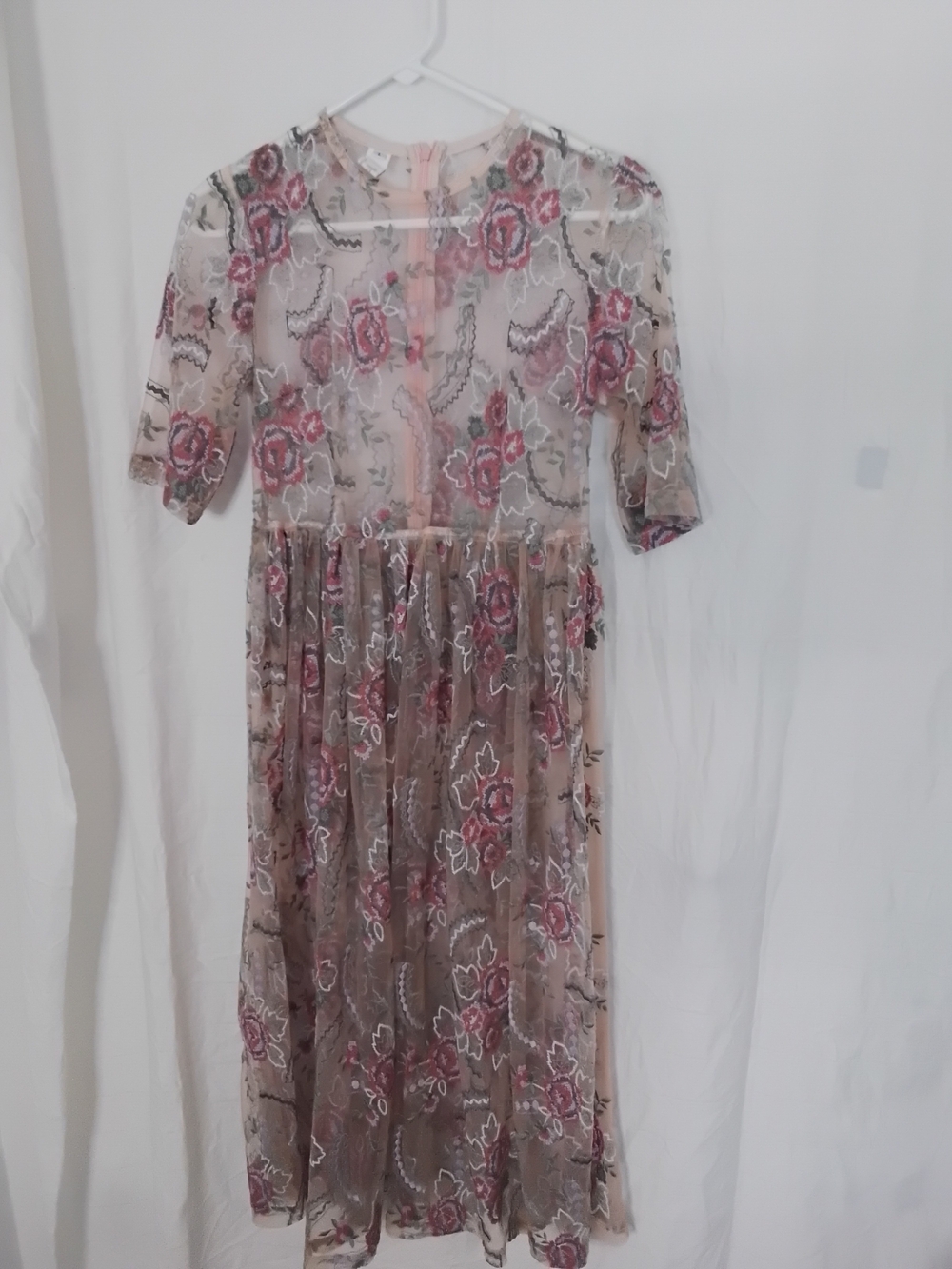 Girls Prinesse Pink Floral Embroidered Mesh Dress Size L